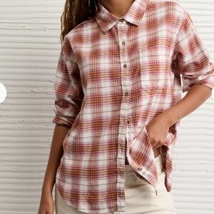 AE American Eagle Oversized Flannel Shirt Womens Brown Pink Plaid Medium  Grunge